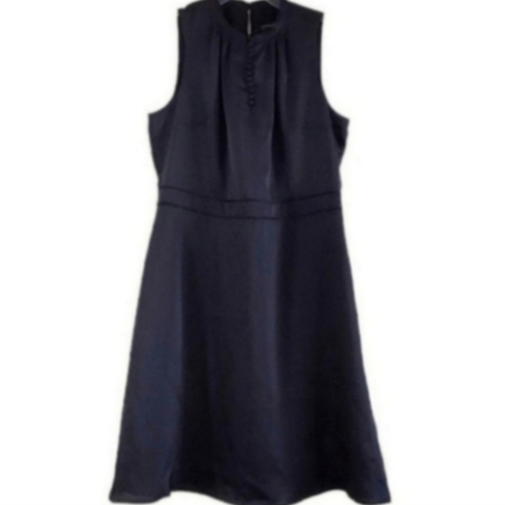 NEW Banana Republic Black Satin Sleeveless Button Bib Sheath Dress Medium 8